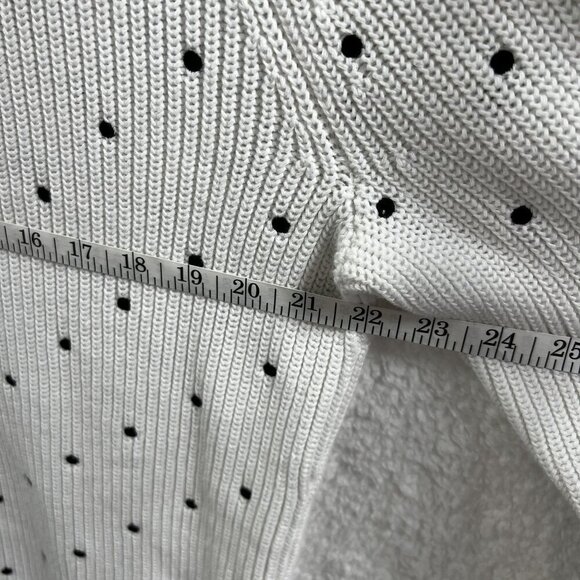 Talbots XL Womens 100% Pima Cotton White Black Polka Dot Ribbed PullOver Sweater - Picture 9 of 15